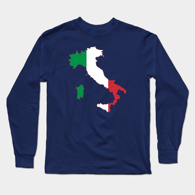 Italy Rugby Fan Bandiera d'Italia Flag Map Long Sleeve T-Shirt by taiche
